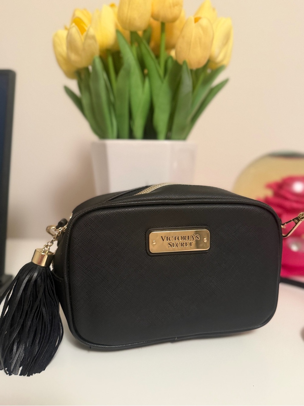 Victoria’s Secret Crossbody Bag – Black Faux Leather with Tassel